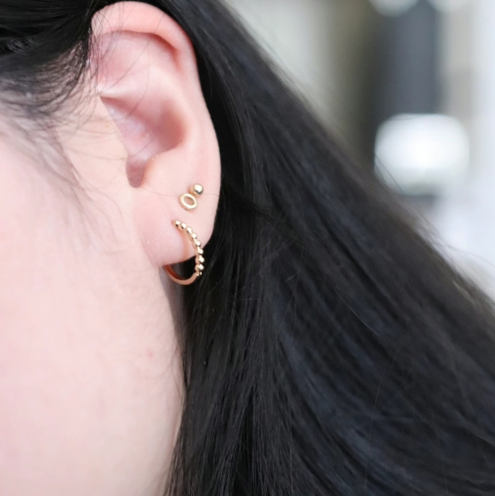 14k small gold beaded hoop earrings